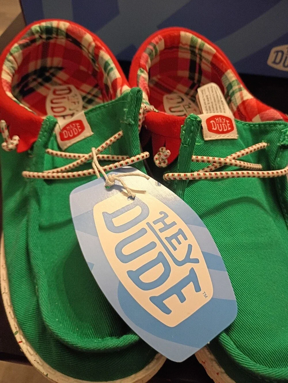 Hey Dude Kids' Wally Holiday Elf Shoes Green/Red Size 3J New With Tags